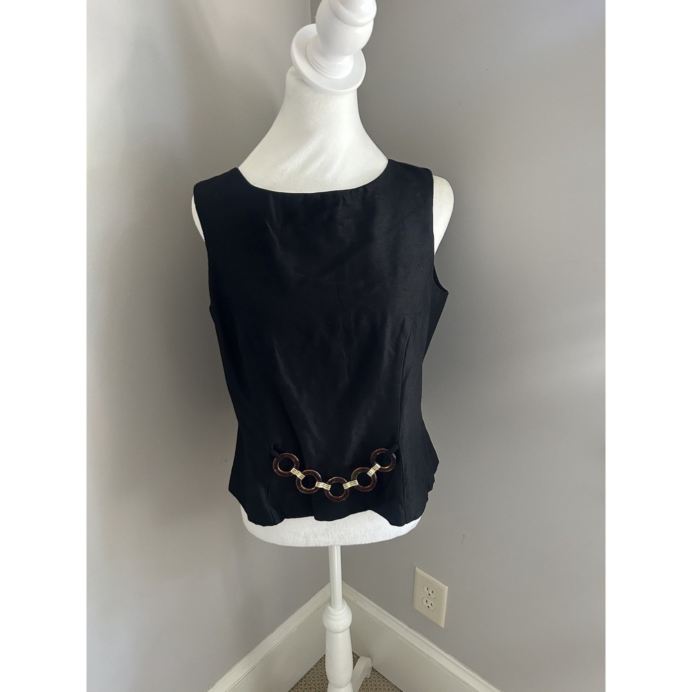 Vintage Jessica Howard Petite Beaded Chain Black Tank Top 90s Y2K Linen‎ Blouse